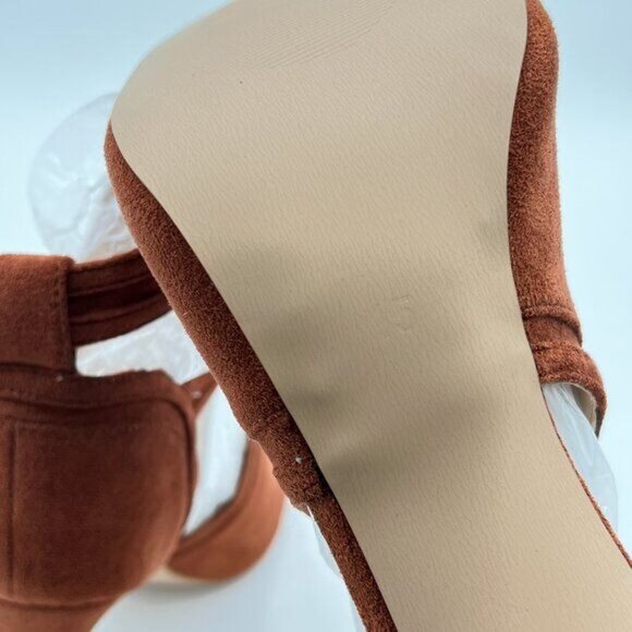 XYD Brown Suede Peep Toe Ankle Boot High Heels Buckled Double Straps Cutout Shoe - Picture 6 of 8